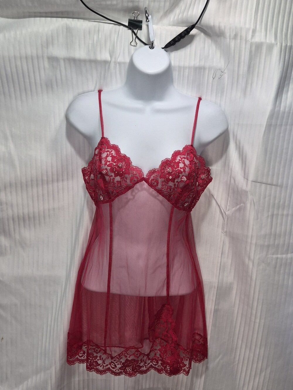 Sheer Lace Chemise Nightgown - Red No Brand Size Medium